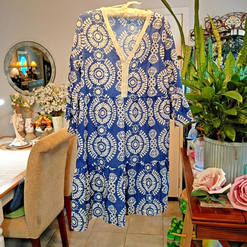 New With Tags Saiph Lab Santorini Mini Dress XL Bell Sleeve Boho cottage core